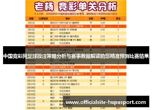 中国竞彩网足球投注策略分析与赛事数据解读助您精准预测比赛结果